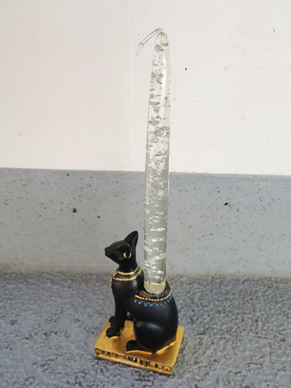 Vintage MCM Clear Lucite Taper Candle 8" Silver Flake Made in USA